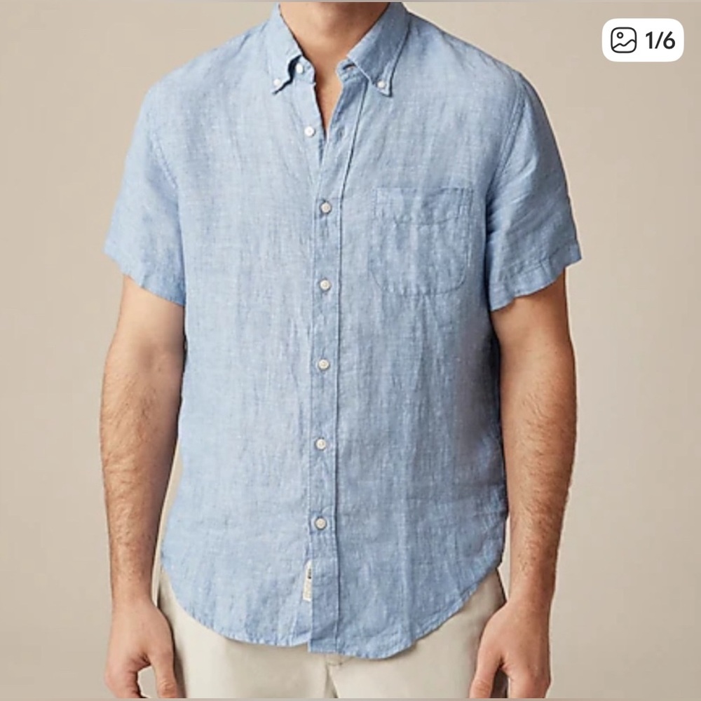 J. Crew Light Blue Linen-Blend Short-Sleeve Shirt Size Men’s Slim Small (EUC)